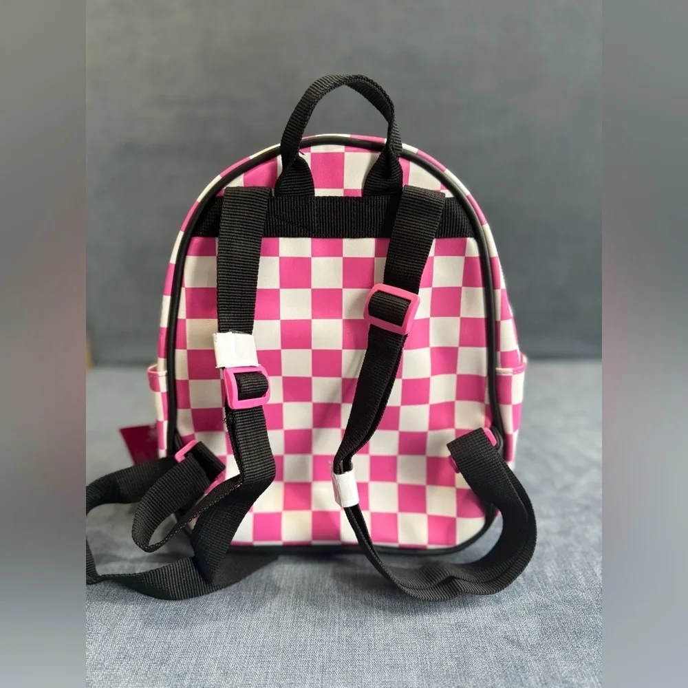 Barbie Play My Music Women’s 10.5” Adjustable Mini Backpack Pink Checkered New